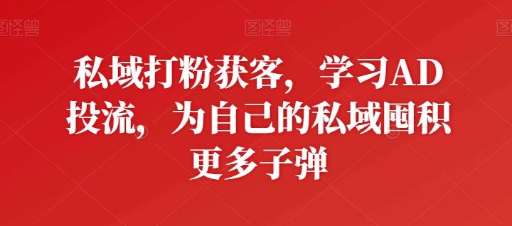 私域打粉获客，学习AD投流，为自己的私域囤积更多子弹-泡芙轻资产网创