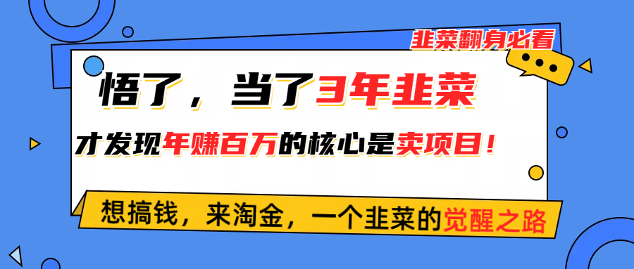 （10759期）悟了，当了3年韭菜，才发现网赚圈年赚100万的核心是卖项目，含泪分享！-泡芙轻资产网创