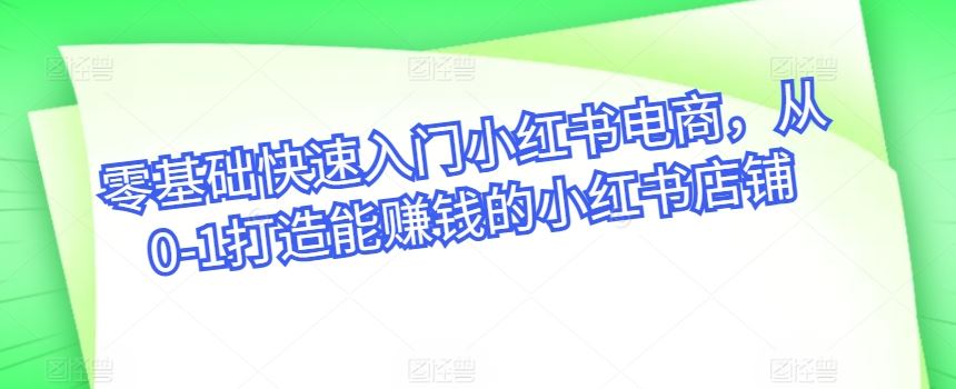 零基础快速入门小红书电商，从0-1打造能赚钱的小红书店铺-泡芙轻资产网创