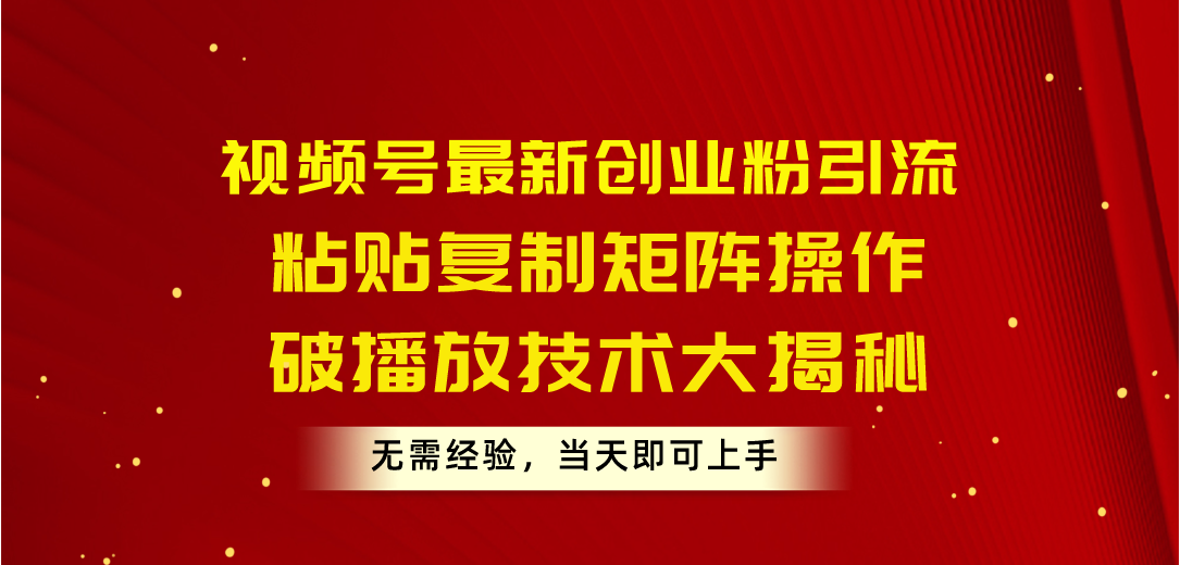 （10803期）视频号最新创业粉引流，粘贴复制矩阵操作，破播放技术大揭秘，无需经验…-泡芙轻资产网创