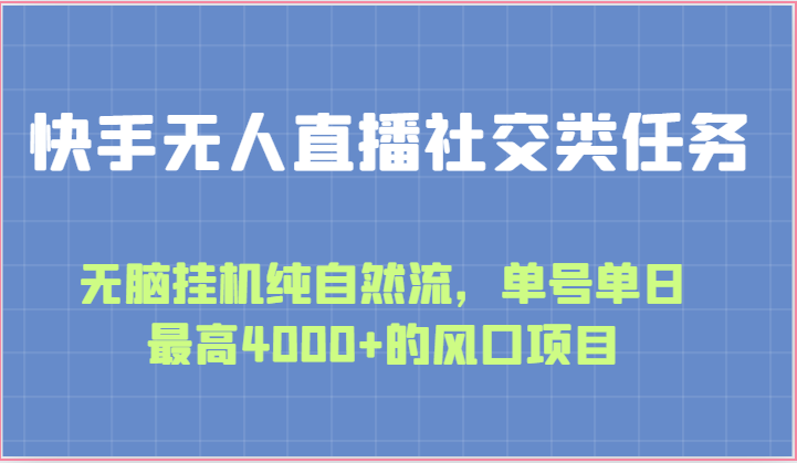 快手无人直播社交类任务：无脑挂机纯自然流，单号单日最高4000+的风口项目-泡芙轻资产网创
