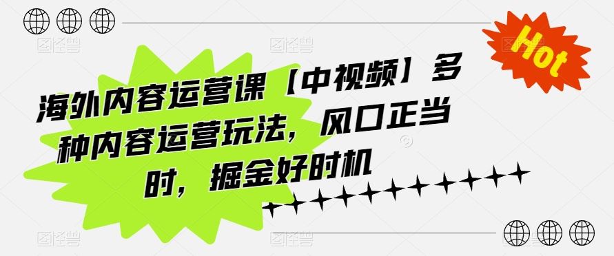 海外内容运营课【中视频】多种内容运营玩法，风口正当时，掘金好时机-泡芙轻资产网创