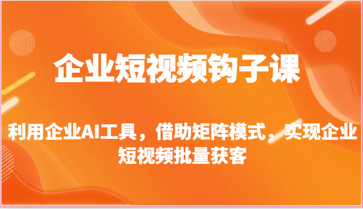 企业短视频钩子课-利用企业AI工具，借助矩阵模式，实现企业短视频批量获客-泡芙轻资产网创