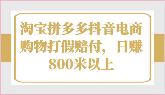 淘宝拼多多抖音电商购物打假赔付，日赚800米以上-泡芙轻资产网创