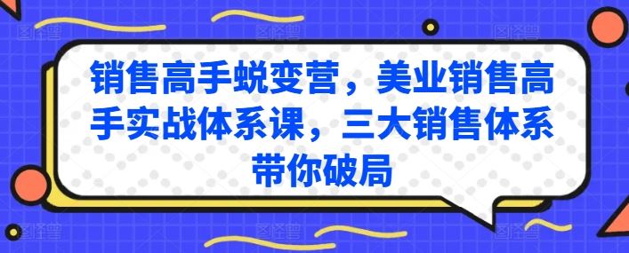 销售高手蜕变营，美业销售高手实战体系课，三大销售体系带你破局-泡芙轻资产网创