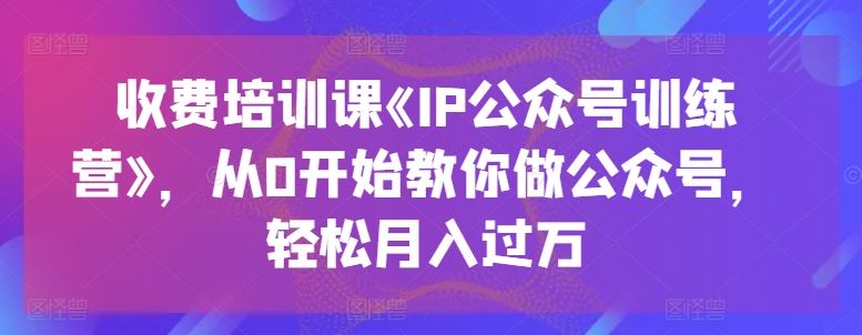 收费培训课《IP公众号训练营》，从0开始教你做公众号，轻松月入过万-泡芙轻资产网创