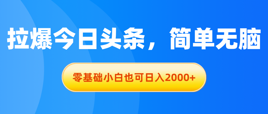 （11077期）拉爆今日头条，简单无脑，零基础小白也可日入2000+-泡芙轻资产网创