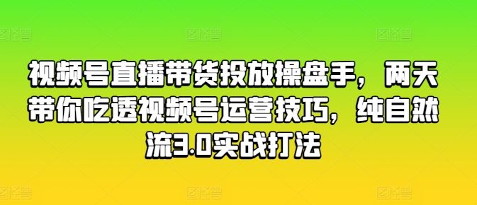 视频号直播带货投放操盘手，两天带你吃透视频号运营技巧，纯自然流3.0实战打法-泡芙轻资产网创