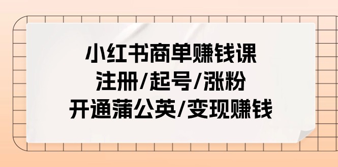 小红书商单赚钱课：注册/起号/涨粉/开通蒲公英/变现赚钱（25节课）-泡芙轻资产网创