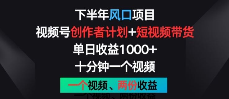 下半年风口项目，视频号创作者计划+视频带货，一个视频两份收益，十分钟一个视频【揭秘】-泡芙轻资产网创