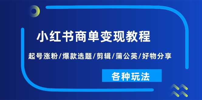 （11164期）小红书商单变现教程：起号涨粉/爆款选题/剪辑/蒲公英/好物分享/各种玩法-泡芙轻资产网创