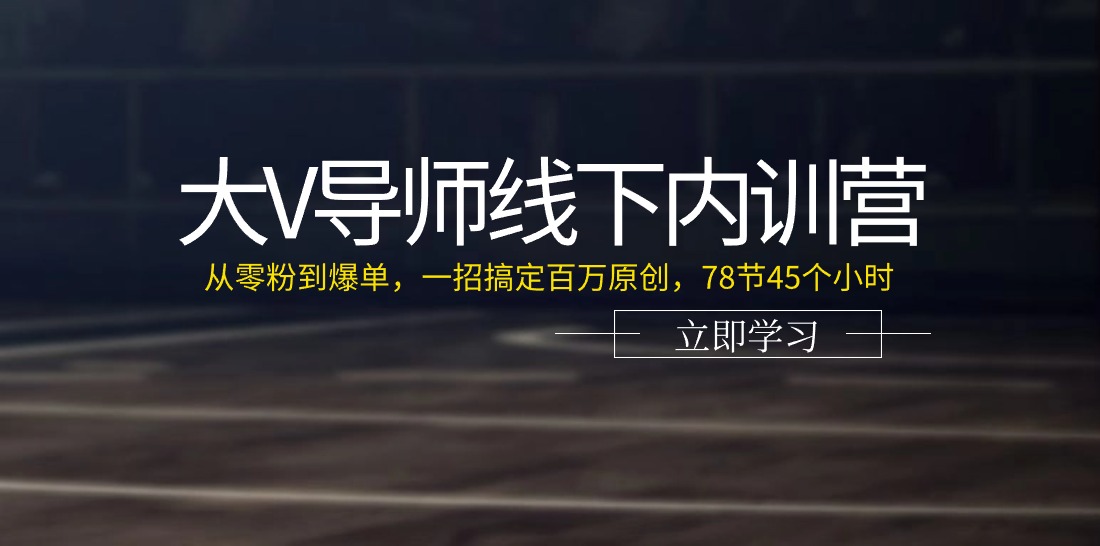 （11261期）大V导师线下内训营：从零粉到爆单，一招搞定百万原创，78节45个小时-泡芙轻资产网创