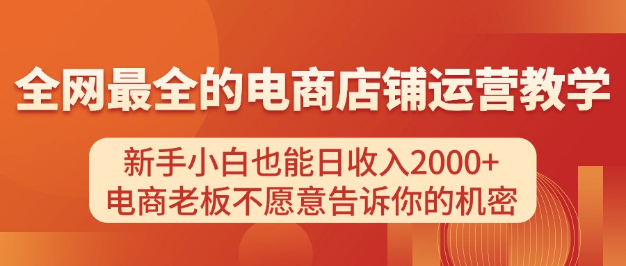 （11266期）电商店铺运营教学，新手小白也能日收入2000+，电商老板不愿意告诉你的机密-泡芙轻资产网创