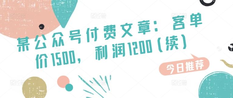 某公众号付费文章：客单价1500，利润1200(续)，市场几乎可以说是空白的-泡芙轻资产网创