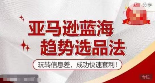 【训练营】亚马逊蓝海趋势选品法，玩转信息差，成功快速套利-泡芙轻资产网创