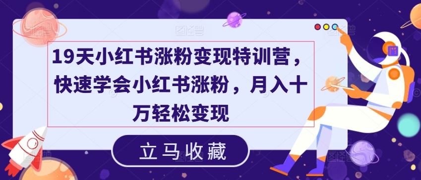 19天小红书涨粉变现特训营，快速学会小红书涨粉，月入十万轻松变现-泡芙轻资产网创