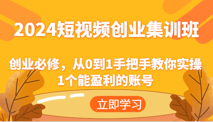 2024短视频创业集训班：创业必修，从0到1手把手教你实操1个能盈利的账号-泡芙轻资产网创