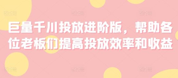 巨量千川投放进阶版，帮助各位老板们提高投放效率和收益-泡芙轻资产网创