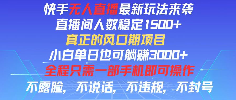 （11792期）快手无人直播全新玩法，直播间人数稳定1500+，小白单日也可躺赚3000+，…-泡芙轻资产网创