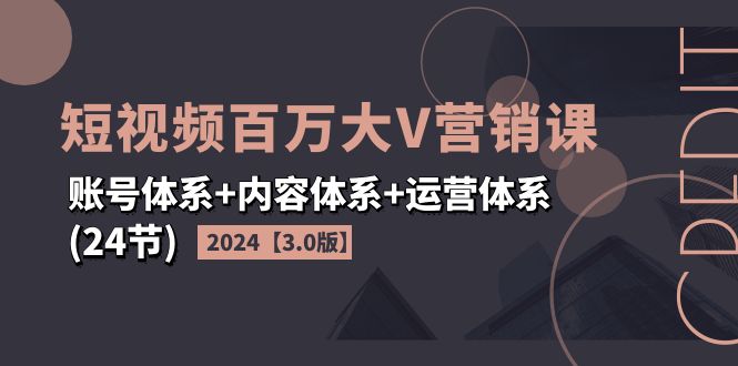 （11795期）2024短视频·百万大V营销课【3.0版】账号体系+内容体系+运营体系(24节)-泡芙轻资产网创