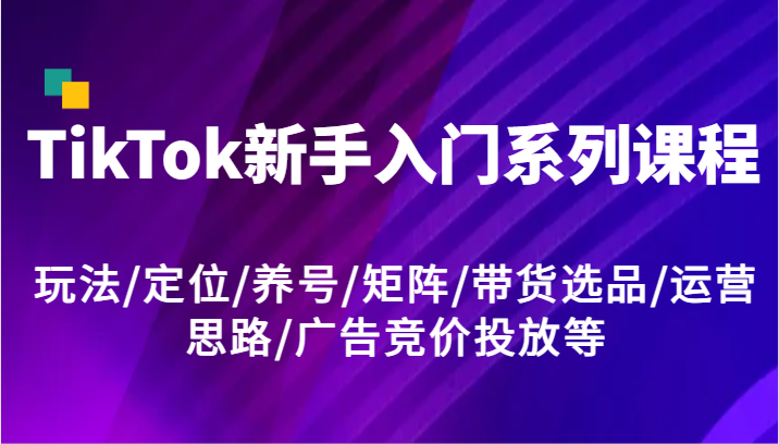 TikTok新手入门系列课程，玩法/定位/养号/矩阵/带货选品/运营思路/广告竞价投放等-泡芙轻资产网创