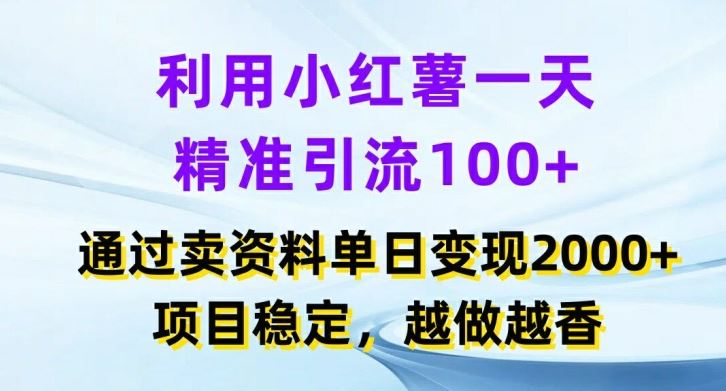 利用小红书一天精准引流100+，通过卖项目单日变现2k+，项目稳定，越做越香【揭秘】-泡芙轻资产网创