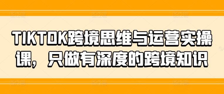 TIKTOK跨境思维与运营实操课，只做有深度的跨境知识-泡芙轻资产网创