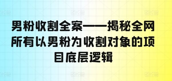 男粉收割全案——揭秘全网所有以男粉为收割对象的项目底层逻辑-泡芙轻资产网创