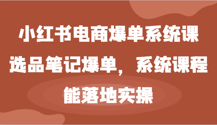 小红书电商爆单系统课-选品笔记爆单，系统课程，能落地实操-泡芙轻资产网创