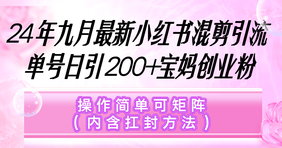 （12530期）小红书混剪引流，单号日引200+宝妈创业粉，操作简单可矩阵（内含扛封…-泡芙轻资产网创