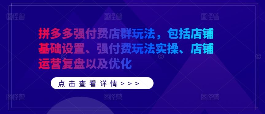 拼多多强付费店群玩法，包括店铺基础设置、强付费玩法实操、店铺运营复盘以及优化-泡芙轻资产网创