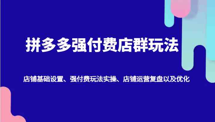 拼多多强付费店群玩法：店铺基础设置、强付费玩法实操、店铺运营复盘以及优化-泡芙轻资产网创