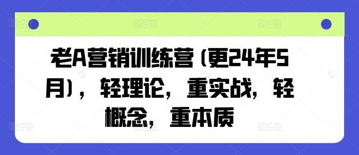 老A营销训练营(更24年9月)，轻理论，重实战，轻概念，重本质-泡芙轻资产网创