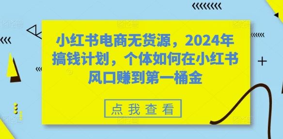 小红书电商无货源，2024年搞钱计划，个体如何在小红书风口赚到第一桶金-泡芙轻资产网创
