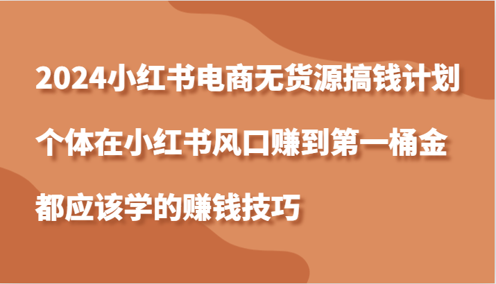 2024小红书电商无货源搞钱计划，个体在小红书风口赚到第一桶金应该学的赚钱技巧-泡芙轻资产网创