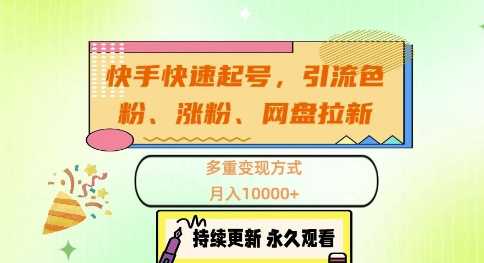 快手快速起号，引流s粉、涨粉、网盘拉新多重变现方式，月入1w【揭秘】-泡芙轻资产网创