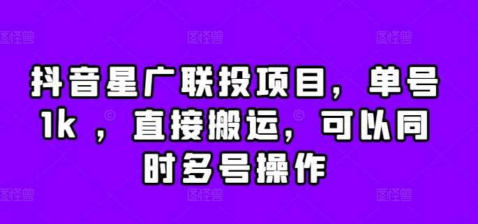 抖音星广联投项目，单号1k ，直接搬运，可以同时多号操作【揭秘】-泡芙轻资产网创