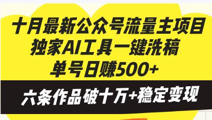 （13156期）十月最新公众号流量主项目，独家AI工具一键洗稿单号日赚500+，六条作品…-泡芙轻资产网创