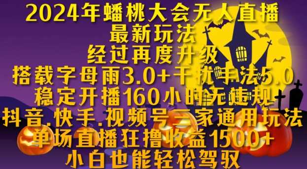2024年蟠桃大会无人直播最新玩法，稳定开播160小时无违规，抖音、快手、视频号三家通用玩法【揭秘】-泡芙轻资产网创