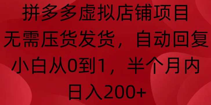 拼多多虚拟店铺项目，无需压货发货，自动回复，小白从0到1，半个月内日入200+【揭秘】-泡芙轻资产网创