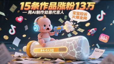 用AI制作幼崽代言人，宝宝的控诉火爆全网，15条作品涨粉13W，单号月入5位数实操教程-泡芙轻资产网创